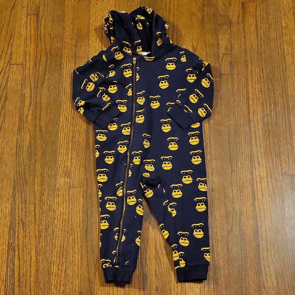 Mini Rodini Organic Blue and Gold One Piece Footie with Hood